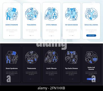 Most common genetic diseases onboarding mobile app page screen with concepts Stock Vector