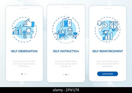Self-control techniques blue onboarding mobile app page screen with concepts Stock Vector