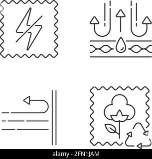 Different fabric features linear icons set Stock Vector