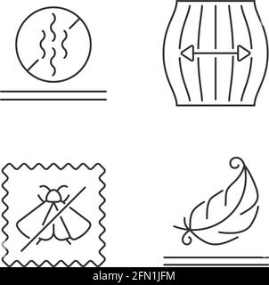Textile qualities linear icons set Stock Vector