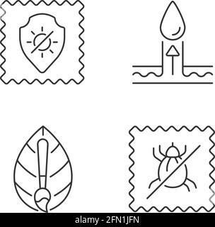 Fabric quality characteristics linear icons set Stock Vector