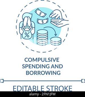 Compulsive spending and borrowing blue concept icon Stock Vector