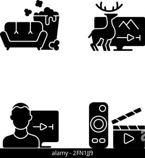 Broadcasting services black glyph icons set on white space Stock Vector