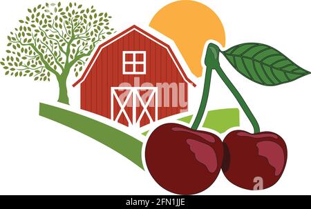 barn and cherry, agriculture related vector Stock Vector