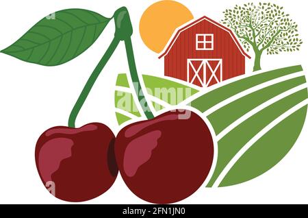 barn and cherry, agriculture related vector Stock Vector