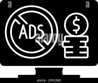 Ad-free subscription plan black glyph icon Stock Vector