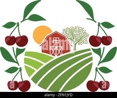 barn and cherry, agriculture related vector Stock Vector