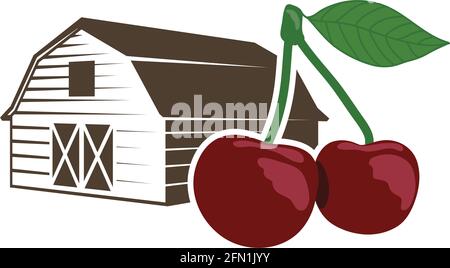 barn and cherry, agriculture related vector Stock Vector