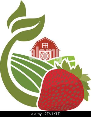 barn and cherry, agriculture related vector Stock Vector