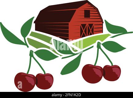 barn and cherry, agriculture related vector Stock Vector