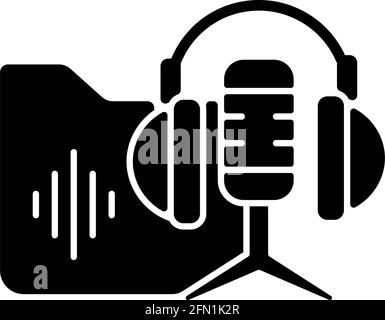 Podcasts library black glyph icon Stock Vector