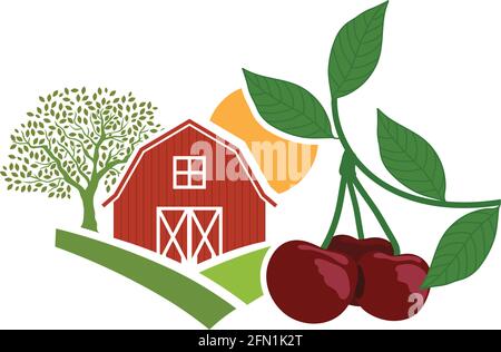 barn and cherry, agriculture related vector Stock Vector