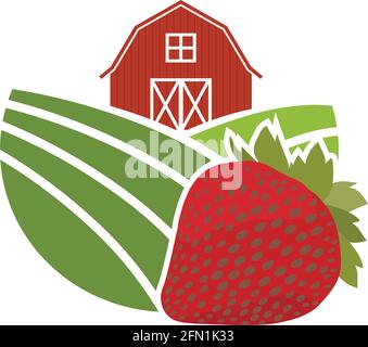 barn and cherry, agriculture related vector Stock Vector
