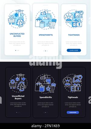 Consumer types onboarding mobile app page screen with concepts Stock Vector