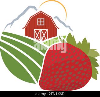 barn and cherry, agriculture related vector Stock Vector