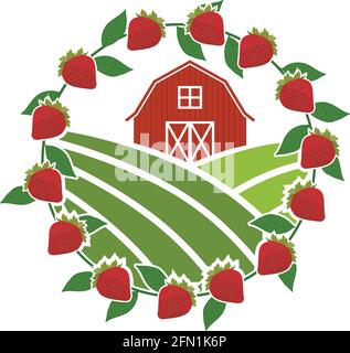 barn and cherry, agriculture related vector Stock Vector