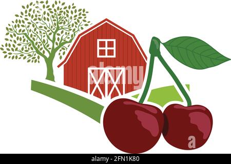 barn and cherry, agriculture related vector Stock Vector