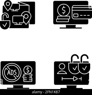 Broadcasting services black glyph icons set on white space Stock Vector