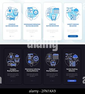 Buyer behavior types onboarding mobile app page screen with concepts Stock Vector