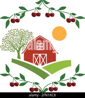 barn and cherry, agriculture related vector Stock Vector