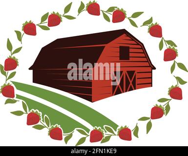 barn and cherry, agriculture related vector Stock Vector