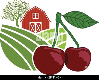 barn and cherry, agriculture related vector Stock Vector