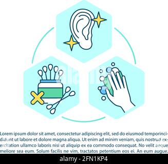 Ear cleaning and irrigation concept line icons with text Stock Vector