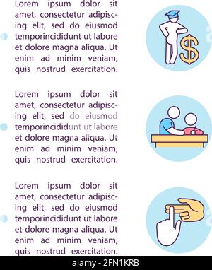 Educational support costs concept line icons with text Stock Vector