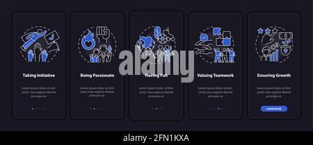 Main company core values onboarding mobile app page screen with concepts Stock Vector