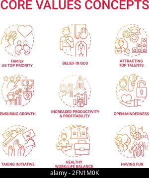 Core values concept icons set Stock Vector