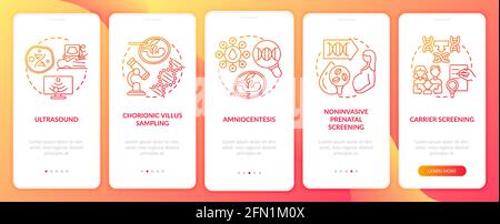 Genetic diseases testing red onboarding mobile app page screen with concepts Stock Vector