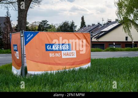 Laying of broadband fibre optic cable, internet connection by the provider epcan, in Hünxe-Bruckhausen, NRW, Germany Stock Photo