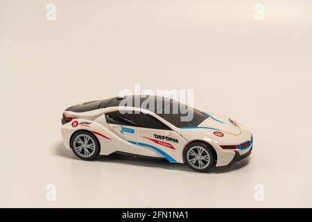 Toy car robot on a white background. Place for text. . high quality Stock Photo