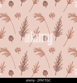 Hand drawn botany seamless pattern with pampas grass. Vector illustration in sketch style. Modern floral design Stock Vector