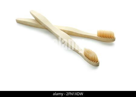 Eco friendly toothbrushes isolated on white background Stock Photo