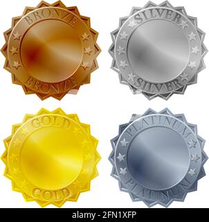 Medals Bronze Silver Gold Platinum Icon Set Stock Vector