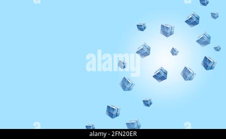 Realistic light blue 3d cubes on light blue background . 3D rendering. Abstract technology Stock Photo