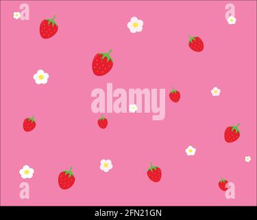 Strawberries and flowers pattern on the pink background	 Strawberries and flowers pattern on the pink background Stock Vector
