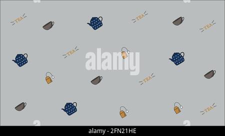 Pattern with cups, teapots and tea bags Stock Vector
