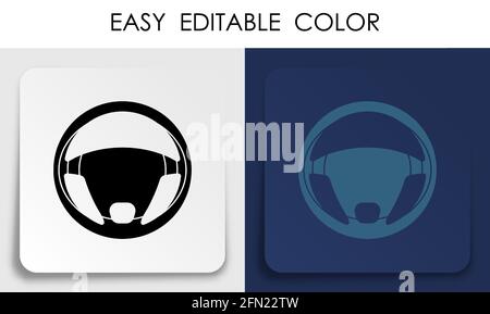 steering car wheel icon on paper square sticker with shadow. Car steering repair and balancing in service center. Mobile app button. Vector Stock Vector