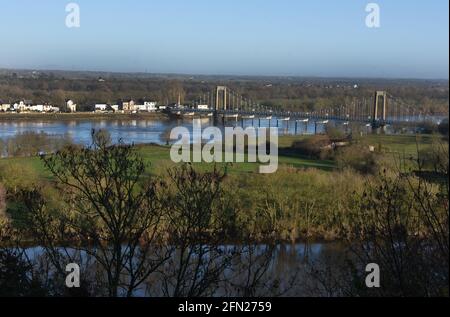 Bridge of Saint florent Le vieil on the loire river Stock Photo