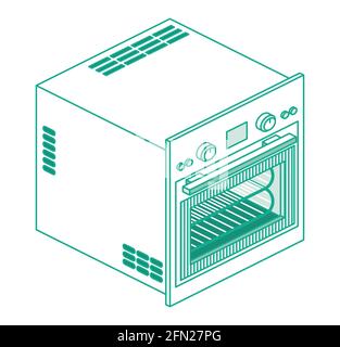 Isometric Built-in Oven Isolated on White Background. Vector Illustration. Outline Icon. Stock Vector