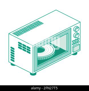 Isometric Microwave Oven Isolated on White Background. Vector Illustration. Outline Icon. Stock Vector
