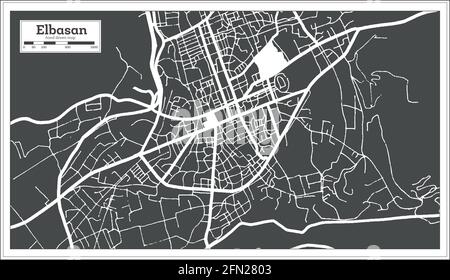 Elbasan Albania City Map in Black and White Color in Retro Style. Outline Map. Vector Illustration. Stock Vector