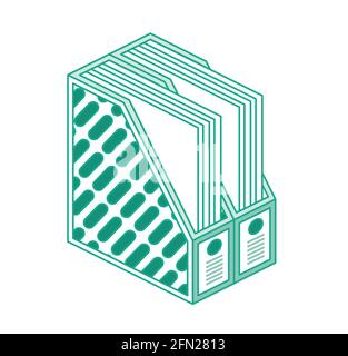 Isometric Vertical Paper Trays Isolated on White Background. Vector Illustration. Outline Icon. Office Document Tray. Stock Vector