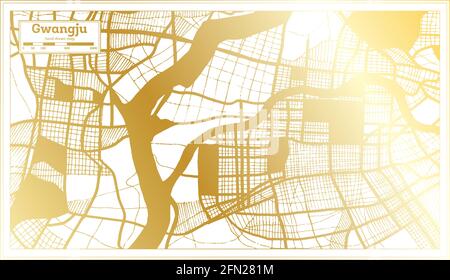 Gwangju South Korea City Map in Retro Style in Golden Color. Outline Map. Vector Illustration. Stock Vector