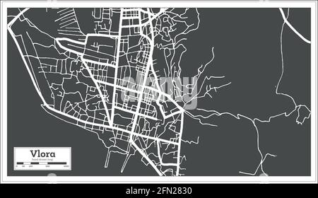 Vlora Albania City Map in Black and White Color in Retro Style. Outline Map. Vector Illustration. Stock Vector