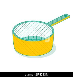 Outline Isometric Saucepan Isolated on White. Vector Illustration. Kitchen Object. Kitchenware Tool for Cooking. Stock Vector