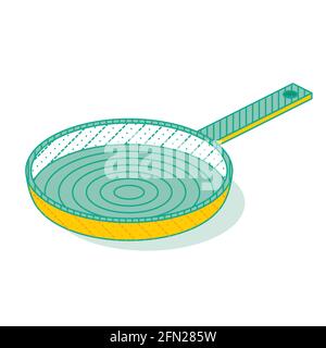 Outline Isometric Pan Isolated on White. Vector Illustration. Kitchen Object. Kitchenware Tool for Cooking. Stock Vector