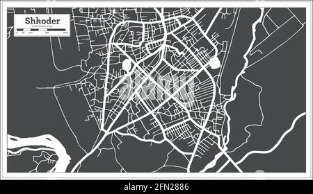 Shkoder Albania City Map in Black and White Color in Retro Style. Outline Map. Vector Illustration. Stock Vector